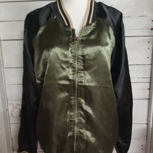 Curvy Girl by Ashley Stewart Colorblock Satin Feel Lightweight Bomber Ja…